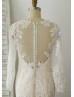 Long Sleeves Ivory Lace Beaded Wedding Dress With Champagne Lining